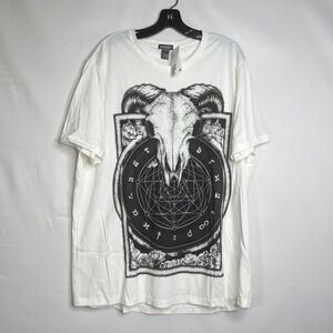 H&M Divided Ram Skull Graphic Tee Mens XL Occult Goth Punk Streetwear Tribal